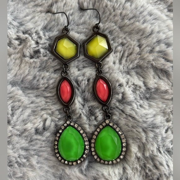 Funky Neon Gunmetal Dangle Earrings 1980’s Glam - Picture 5 of 9
